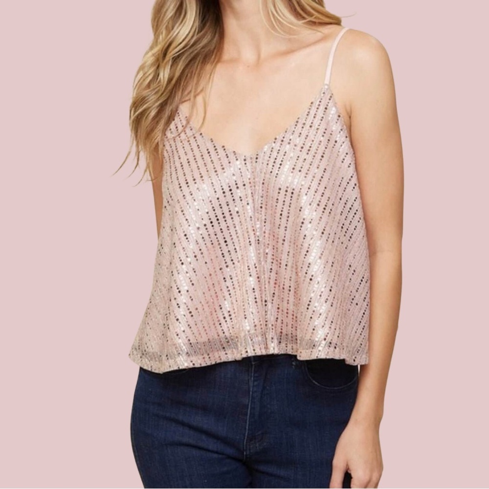 Sparkly Sequin Pink Cami Top - Picture 2 of 6